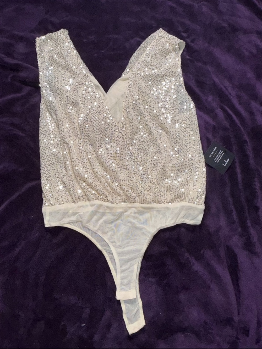 NWT Lulus Silver Sequin Bodysuit Size Large